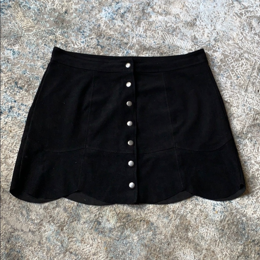 Black Suede American Eagle Scalloped Skirt